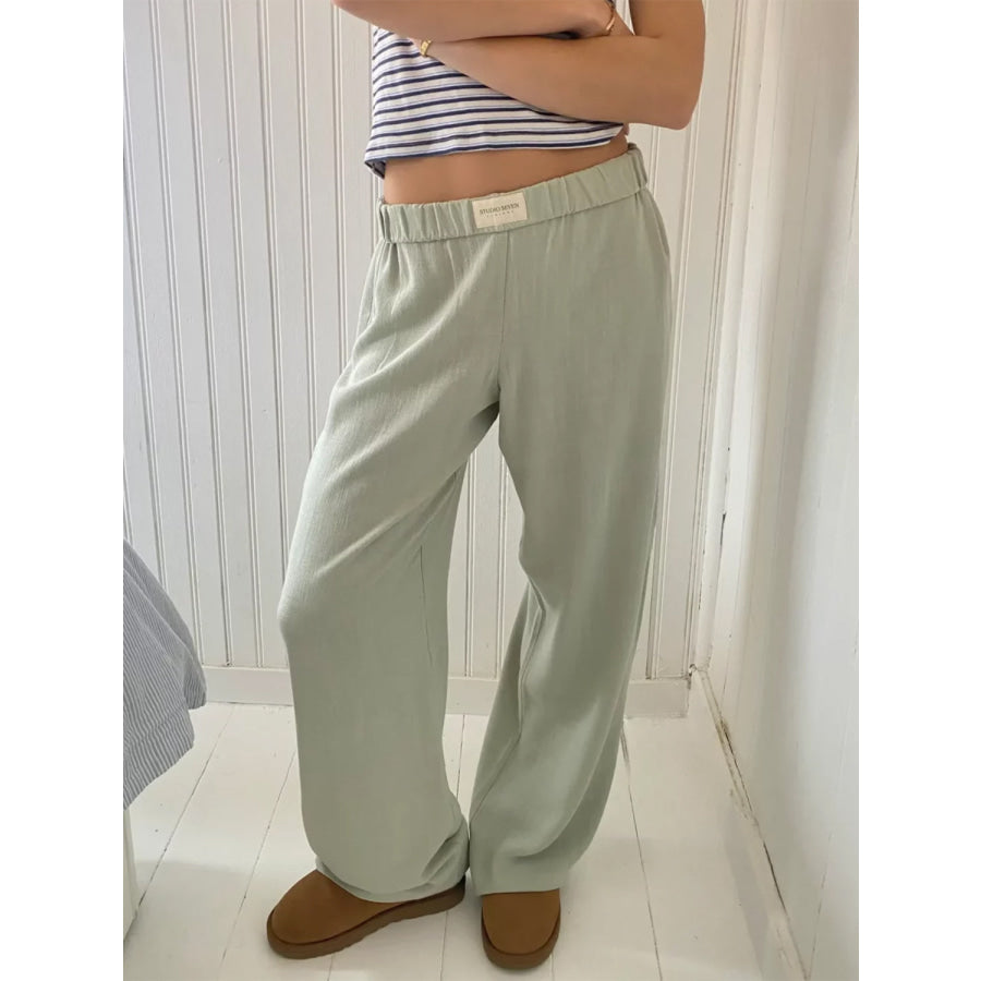 Elastic Waist Wide Leg Pants Sage / S Apparel and Accessories