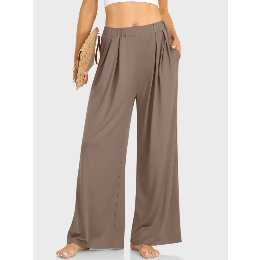 Elastic Waist Wide Leg Pants Taupe / XS Apparel and Accessories