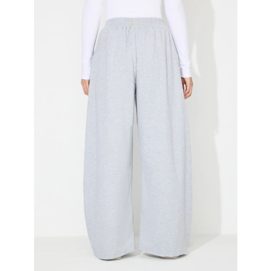 Elastic Waist Wide Leg Pants with Pockets Apparel and Accessories