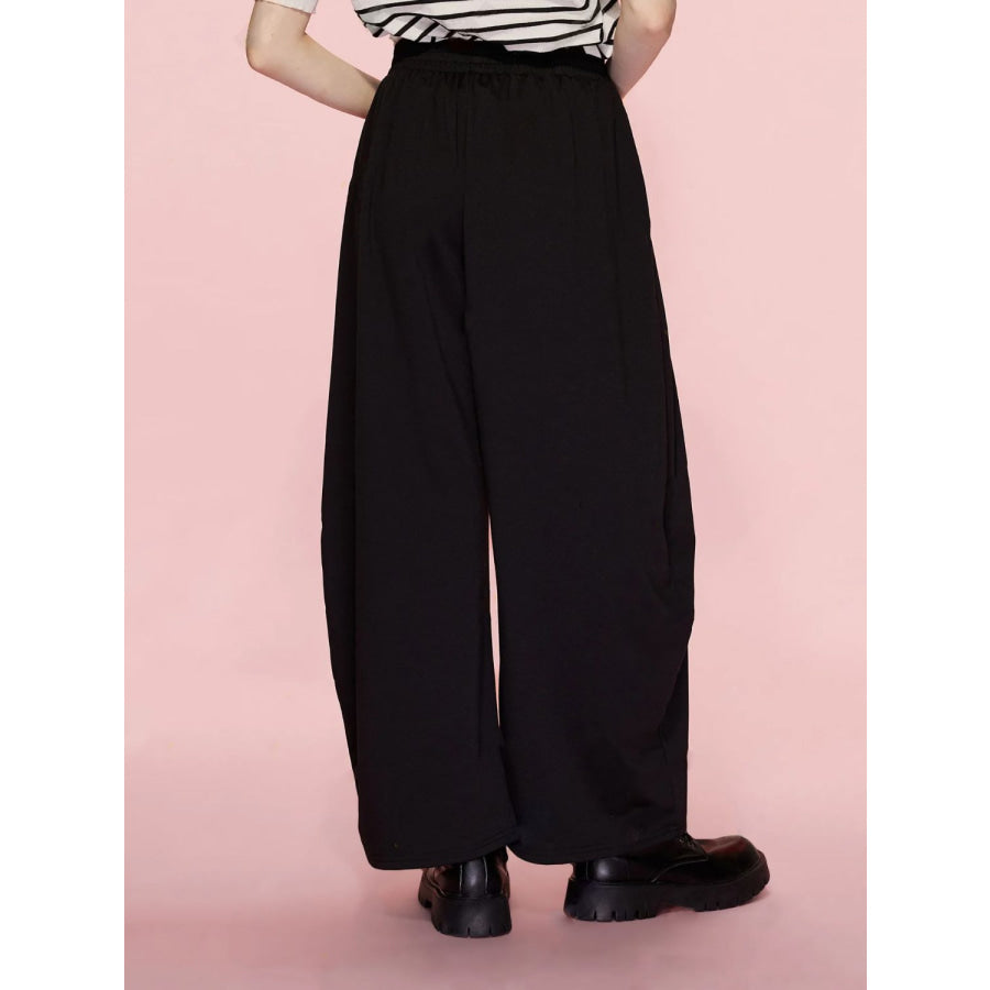 Elastic Waist Wide Leg Pants with Pockets Apparel and Accessories