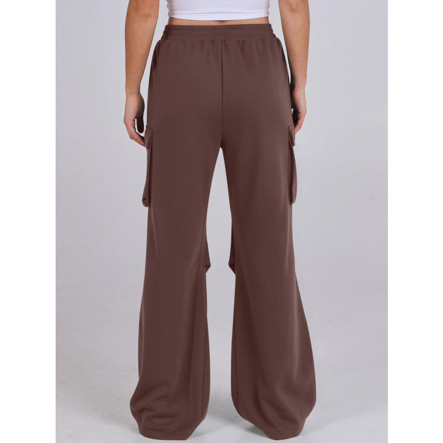 Elastic Waist Wide Leg Pants with Pockets Apparel and Accessories