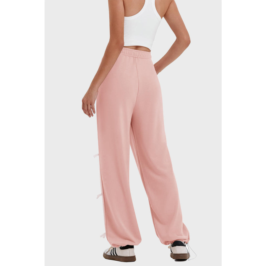 Elastic Waist Wide Leg Pants with Pockets Apparel and Accessories