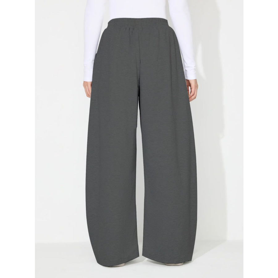 Elastic Waist Wide Leg Pants with Pockets Apparel and Accessories