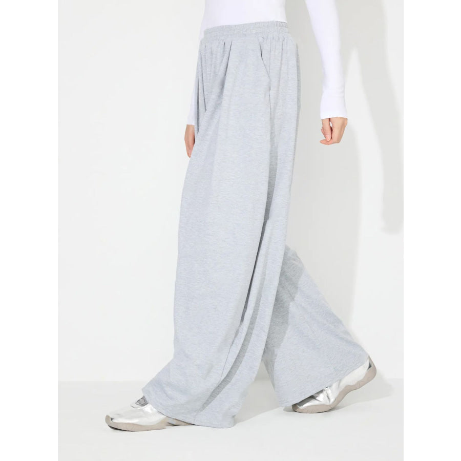 Elastic Waist Wide Leg Pants with Pockets Apparel and Accessories