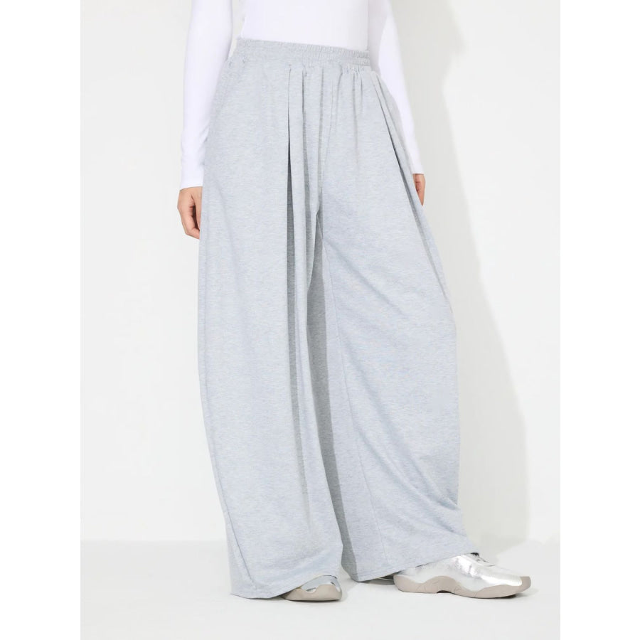 Elastic Waist Wide Leg Pants with Pockets Apparel and Accessories