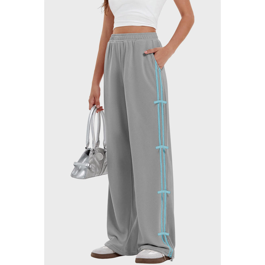Elastic Waist Wide Leg Pants with Pockets Apparel and Accessories