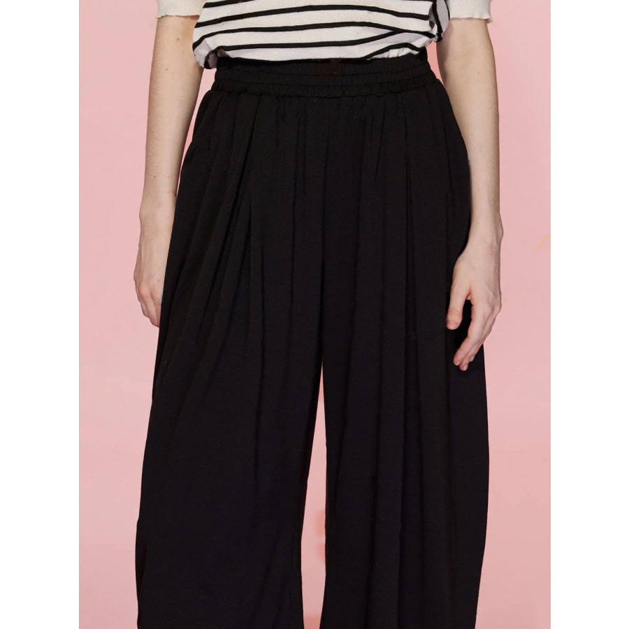 Elastic Waist Wide Leg Pants with Pockets Apparel and Accessories