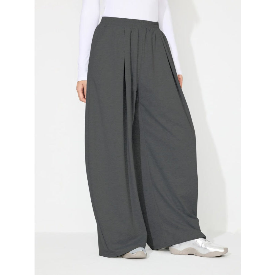 Elastic Waist Wide Leg Pants with Pockets Apparel and Accessories