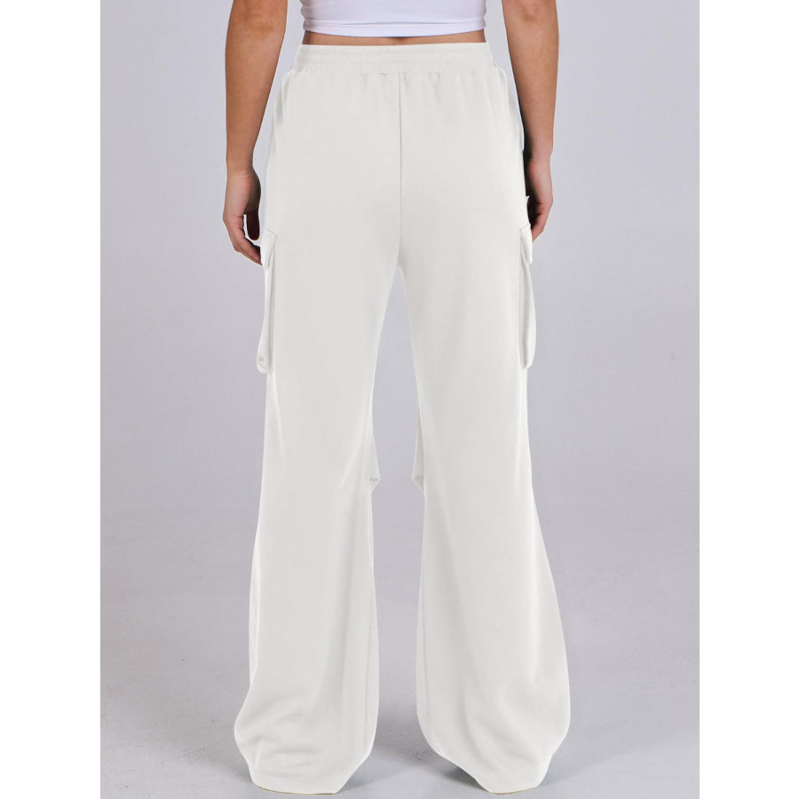 Elastic Waist Wide Leg Pants with Pockets Apparel and Accessories