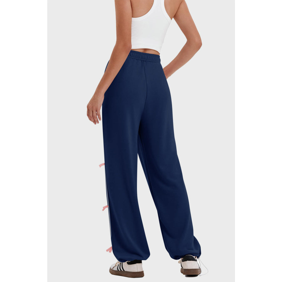 Elastic Waist Wide Leg Pants with Pockets Apparel and Accessories