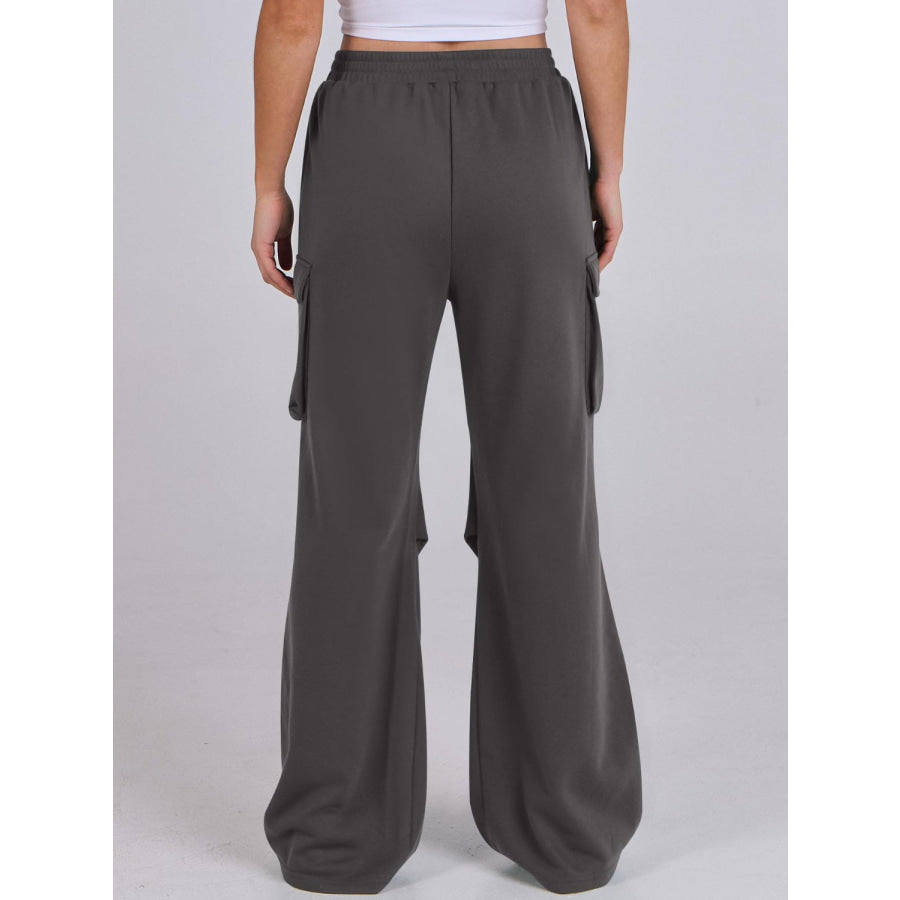 Elastic Waist Wide Leg Pants with Pockets Apparel and Accessories