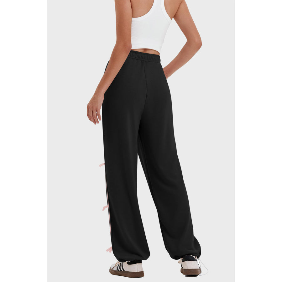 Elastic Waist Wide Leg Pants with Pockets Apparel and Accessories