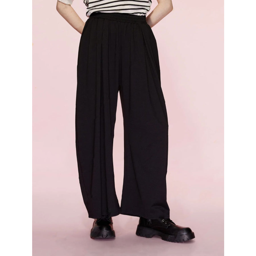 Elastic Waist Wide Leg Pants with Pockets Apparel and Accessories