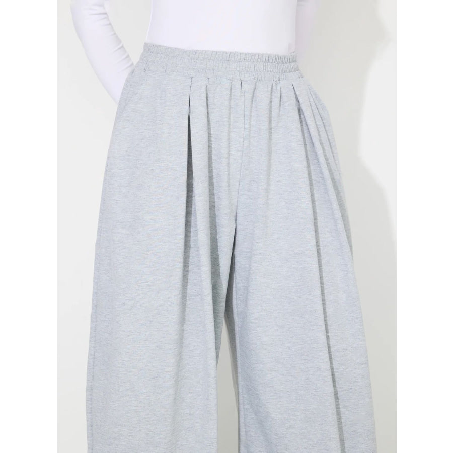 Elastic Waist Wide Leg Pants with Pockets Apparel and Accessories