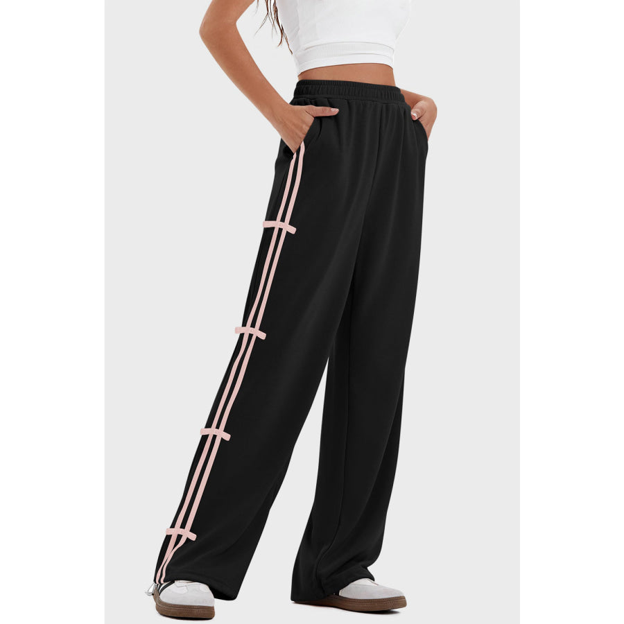 Elastic Waist Wide Leg Pants with Pockets Black / S Apparel and Accessories