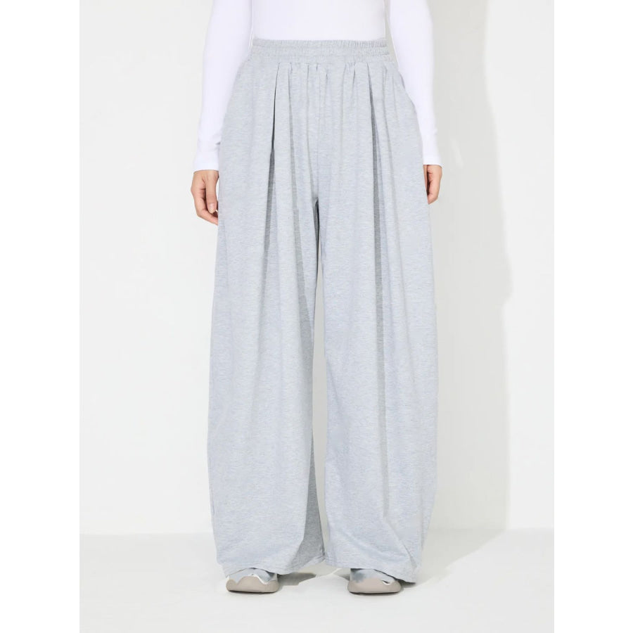 Elastic Waist Wide Leg Pants with Pockets Light Gray / S Apparel and Accessories