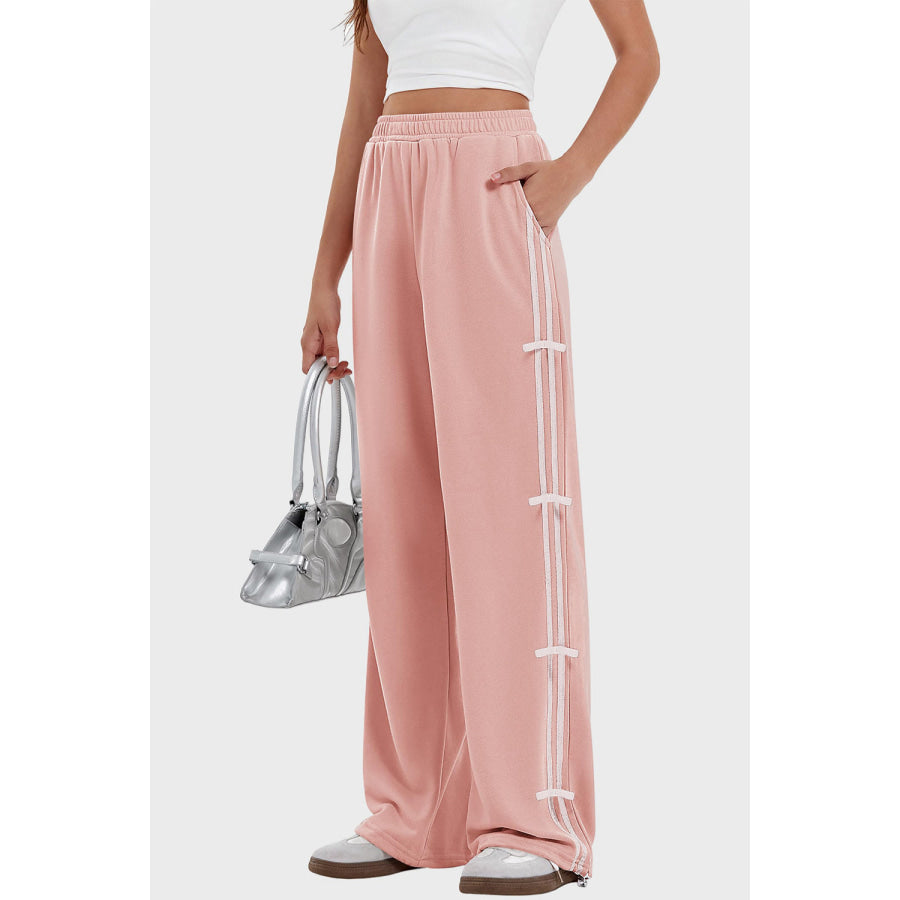Elastic Waist Wide Leg Pants with Pockets Watermelon pink / S Apparel and Accessories
