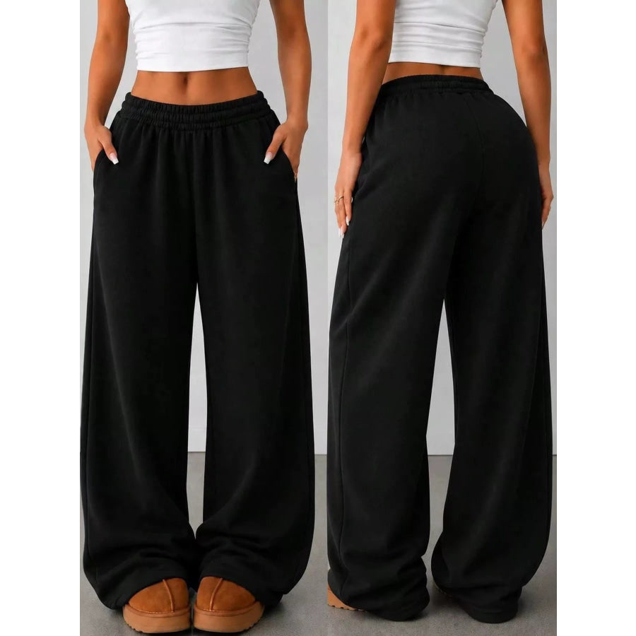 Elastic Waist Wide-Leg Sweatpants Apparel and Accessories
