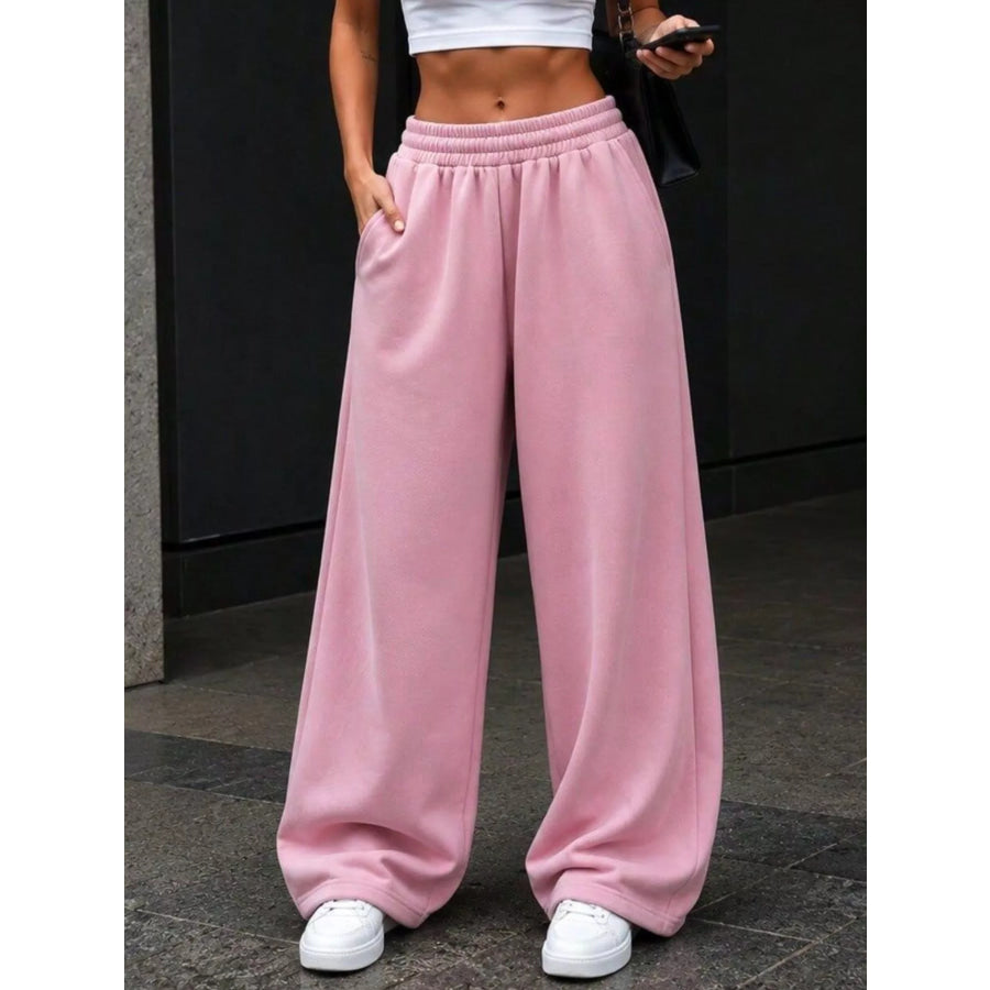 Elastic Waist Wide-Leg Sweatpants Apparel and Accessories