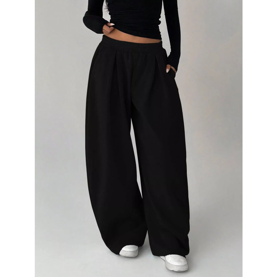 Elastic Waist Wide-Leg Sweatpants Apparel and Accessories