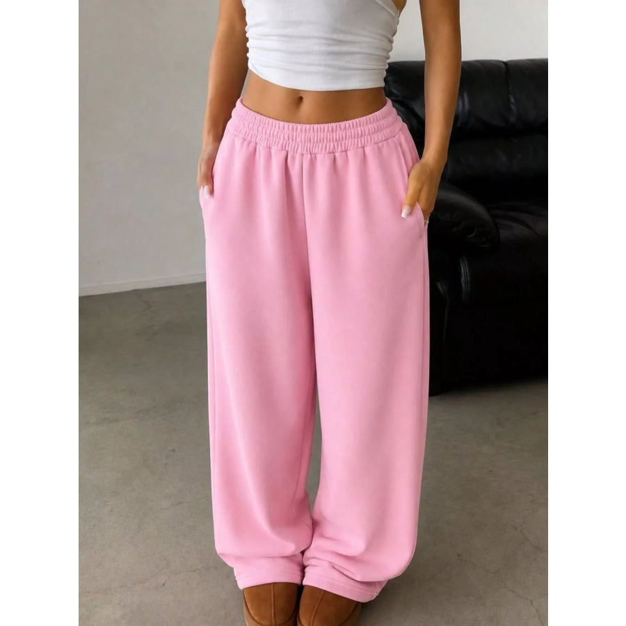 Elastic Waist Wide-Leg Sweatpants Black / S Apparel and Accessories