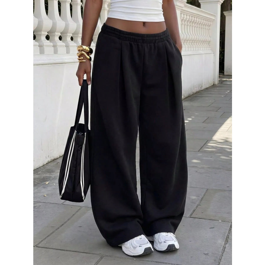 Elastic Waist Wide-Leg Sweatpants Black / XS Apparel and Accessories