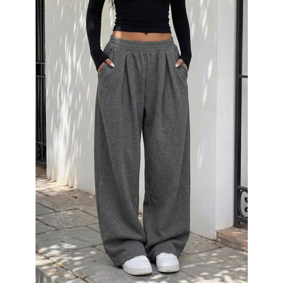 Elastic Waist Wide-Leg Sweatpants Dark Gray / S Apparel and Accessories