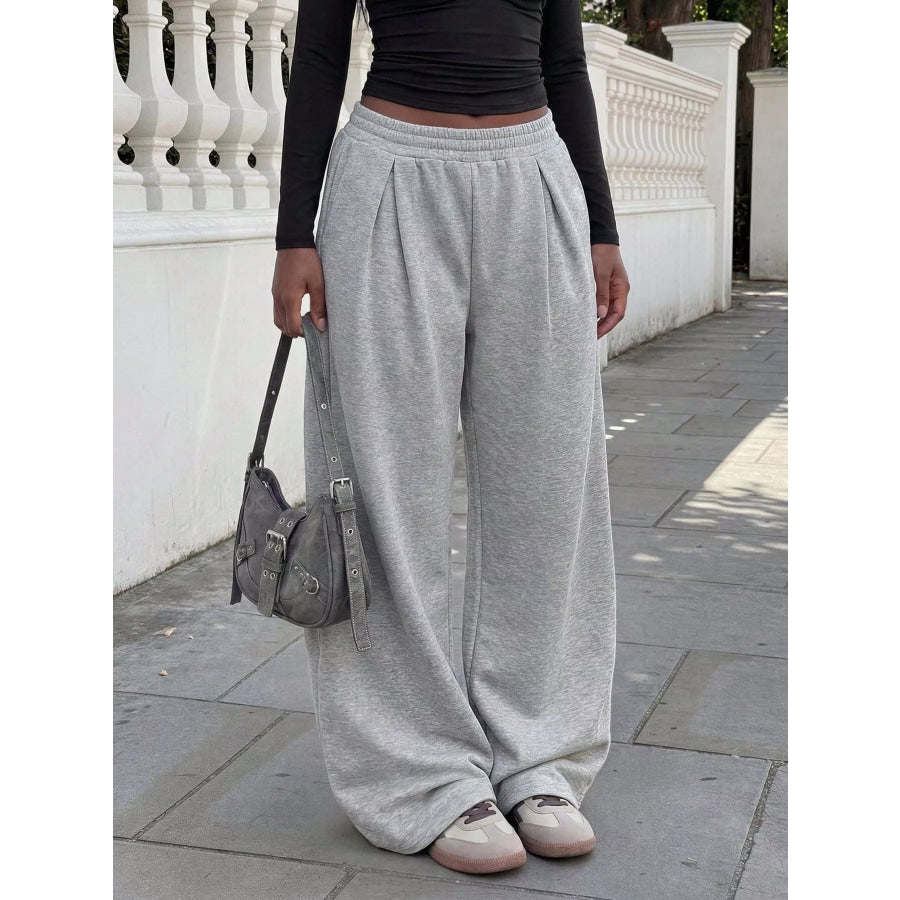 Elastic Waist Wide-Leg Sweatpants Gray / S Apparel and Accessories