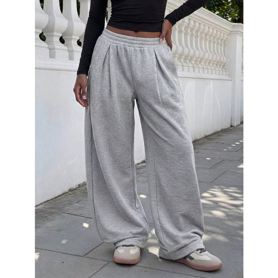 Elastic Waist Wide-Leg Sweatpants Gray / XS Apparel and Accessories