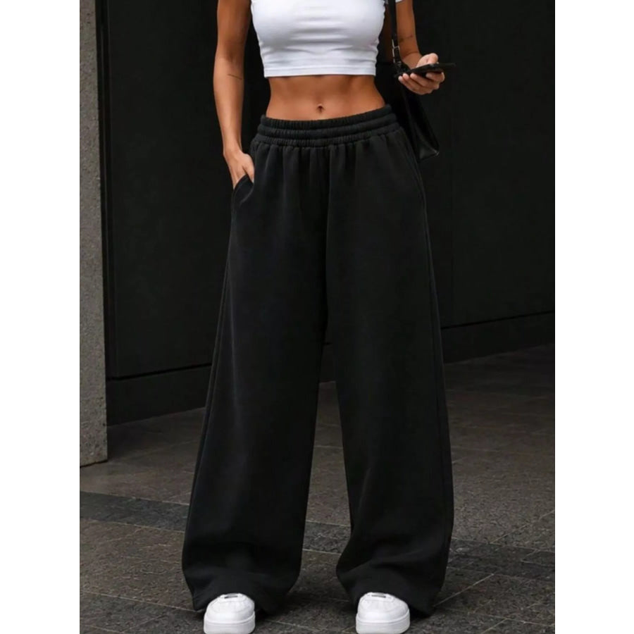 Elastic Waist Wide-Leg Sweatpants Pink / S Apparel and Accessories