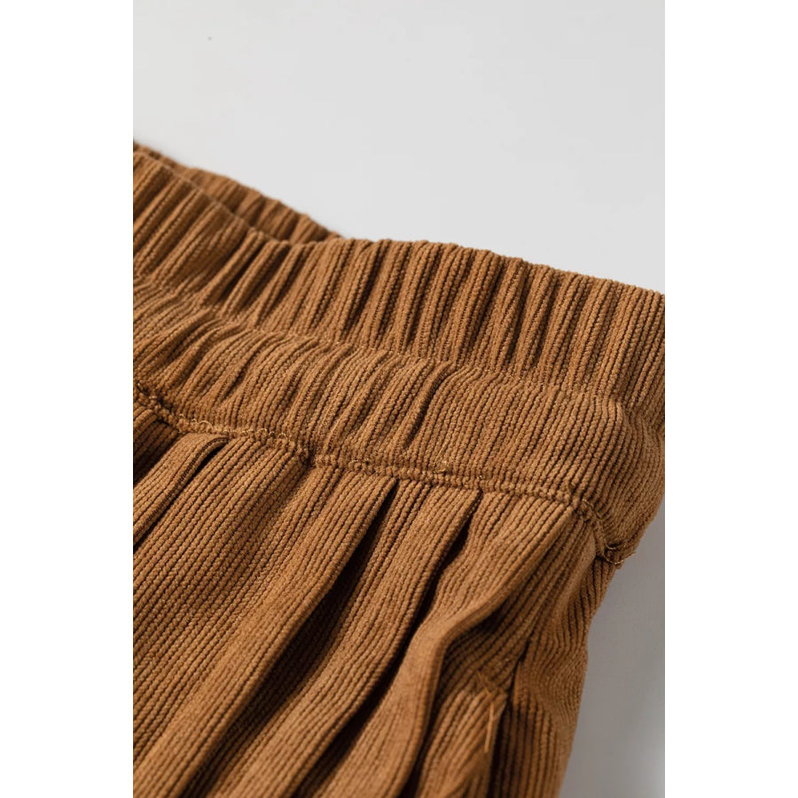 Elastic Waist Wooden Button Placket Ankle Length Wide Leg Pants Apparel and Accessories