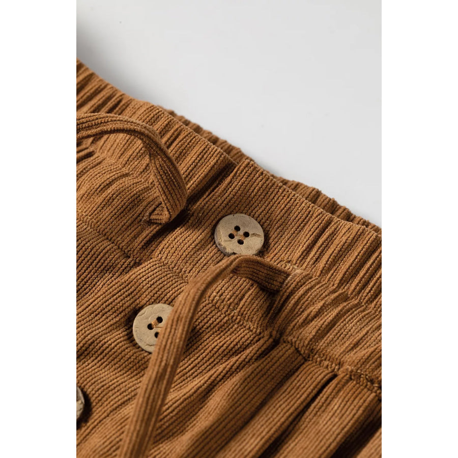 Elastic Waist Wooden Button Placket Ankle Length Wide Leg Pants Apparel and Accessories