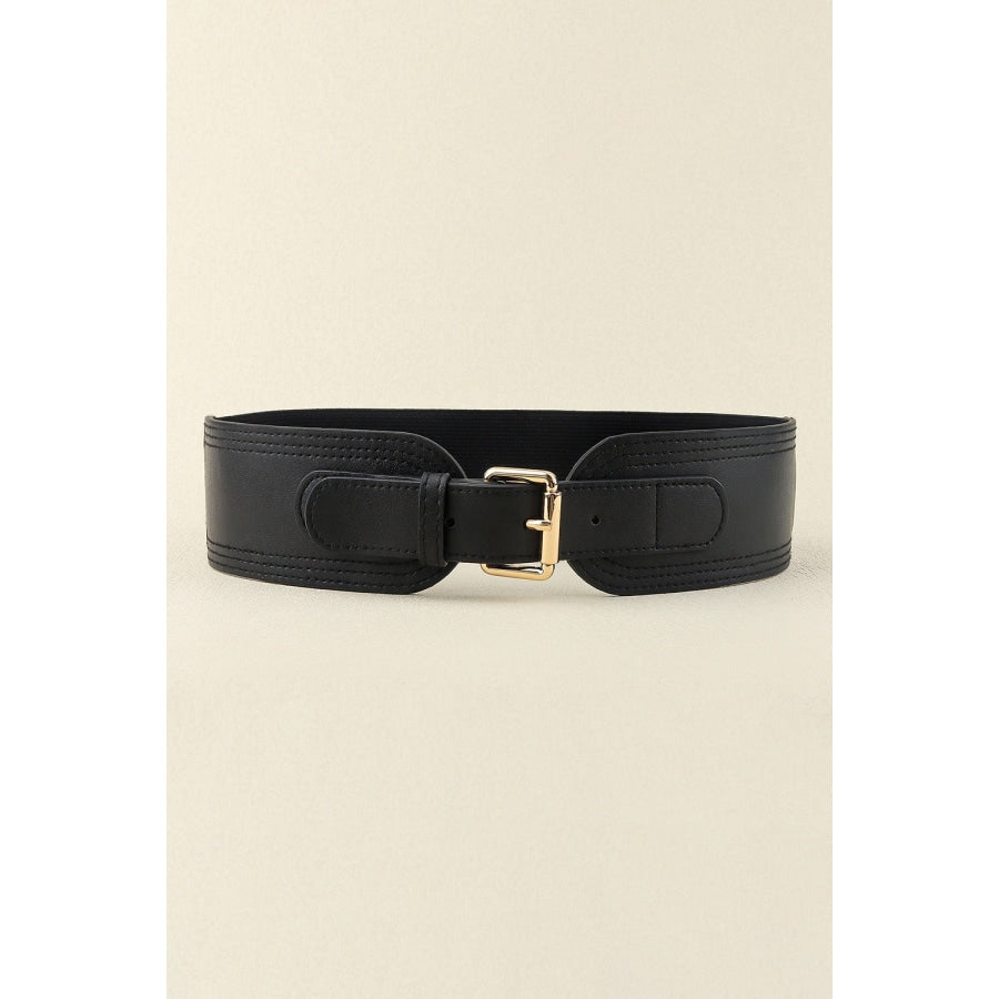Elastic Wide PU Belt Black / One Size
