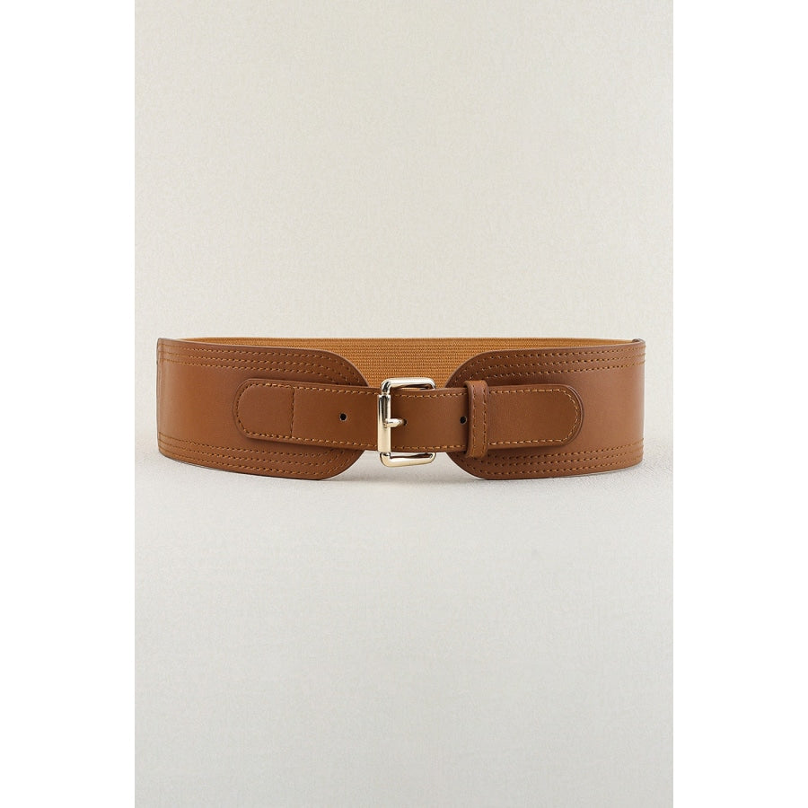 Elastic Wide PU Belt Caramel / One Size