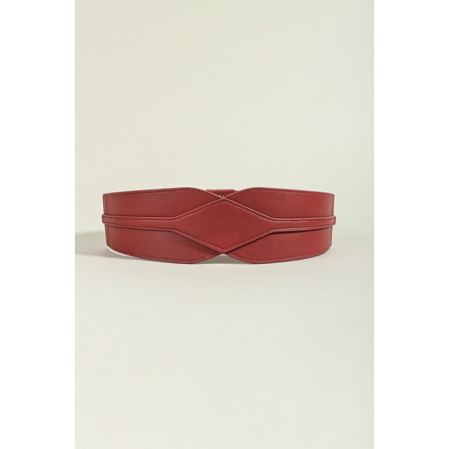 Elastic Wide PU Belt Wine / One Size