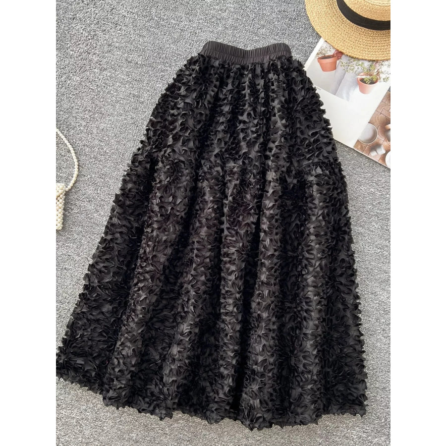 Elegant 3D Lace Trim High‑Waist A‑Line Midi Skirt Apparel and Accessories