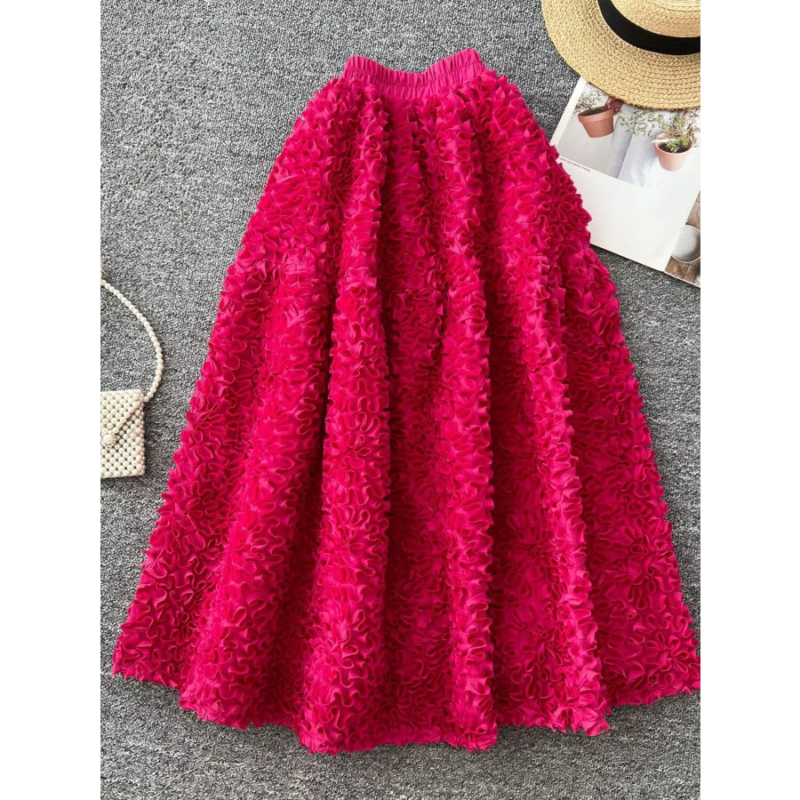 Elegant 3D Lace Trim High‑Waist A‑Line Midi Skirt Apparel and Accessories