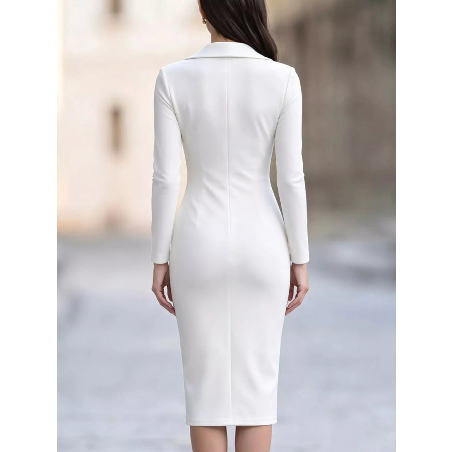 Elegant Asymmetric Zipper Lapel Bodycon Midi Dress Apparel and Accessories