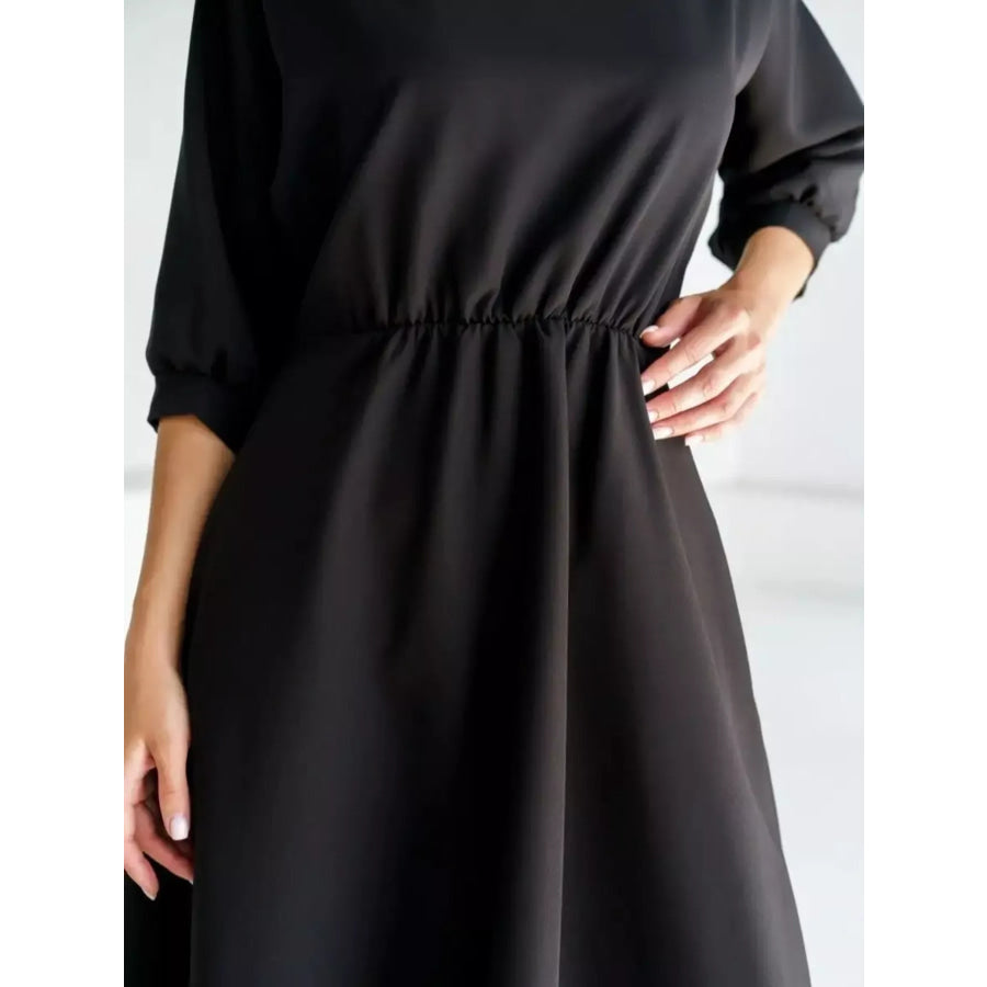 Elegant Belted Waist Midi Dress Apparel and Accessories
