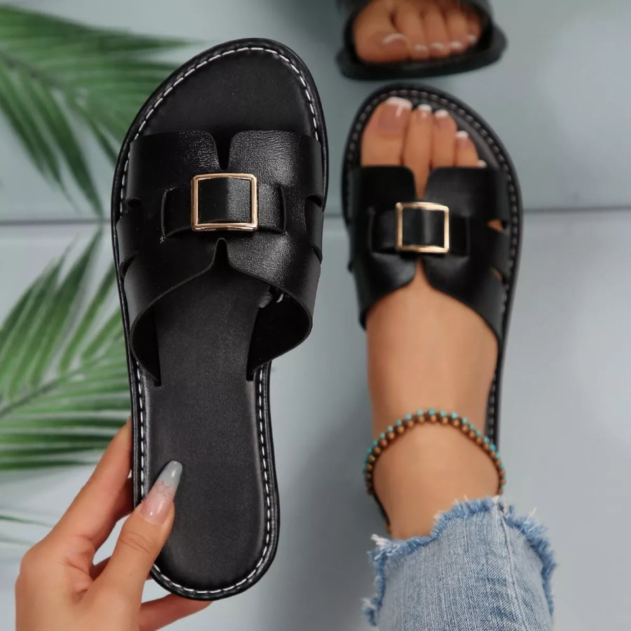Elegant Buckle Slide Sandals Black / 36 Apparel and Accessories