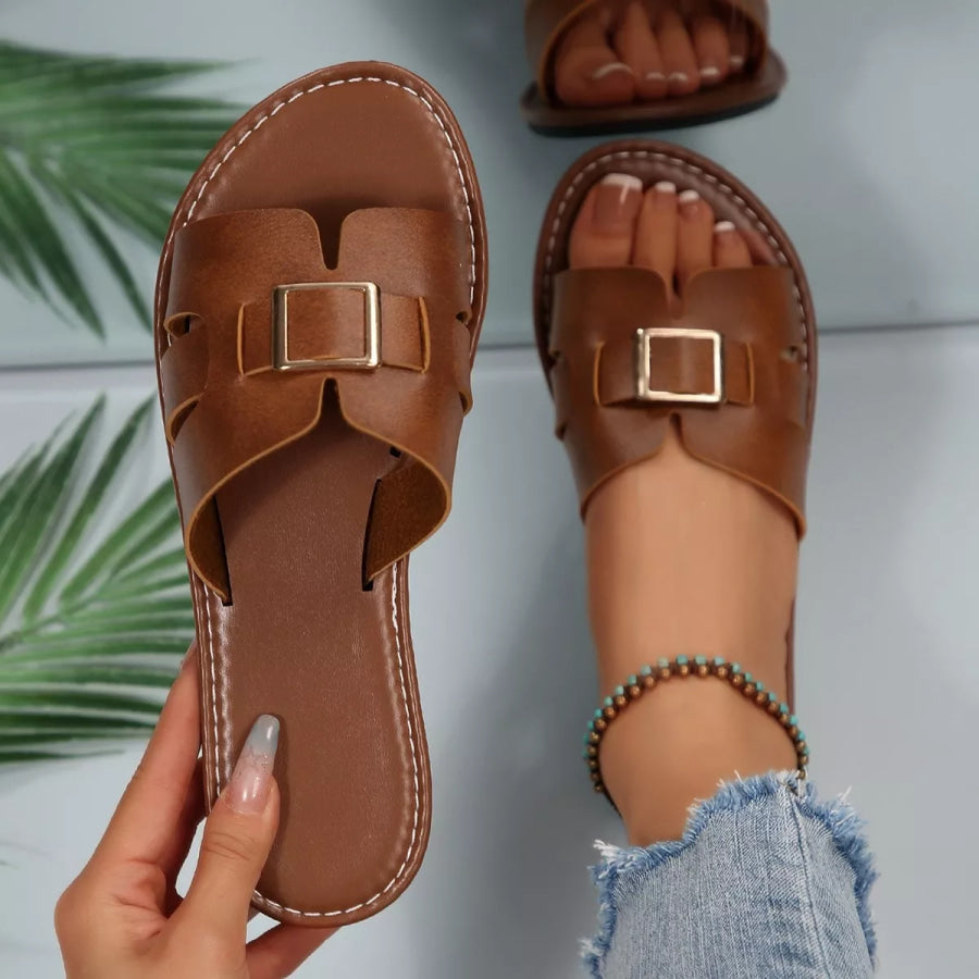 Elegant Buckle Slide Sandals Dark Brown / 36 Apparel and Accessories