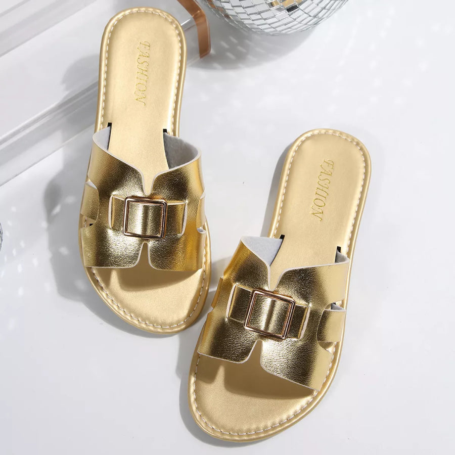 Elegant Buckle Slide Sandals Gold / 36 Apparel and Accessories