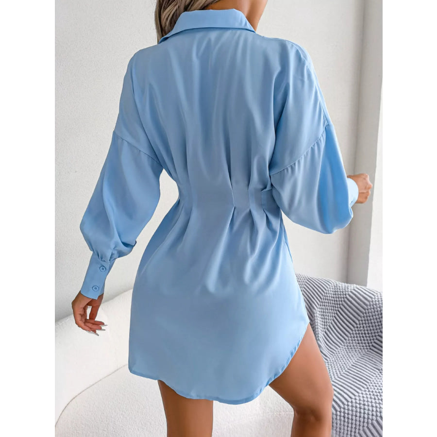 Elegant Button-Down Cinched Waist Mini Shirt Dress Apparel and Accessories
