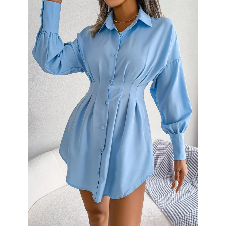Elegant Button-Down Cinched Waist Mini Shirt Dress Apparel and Accessories