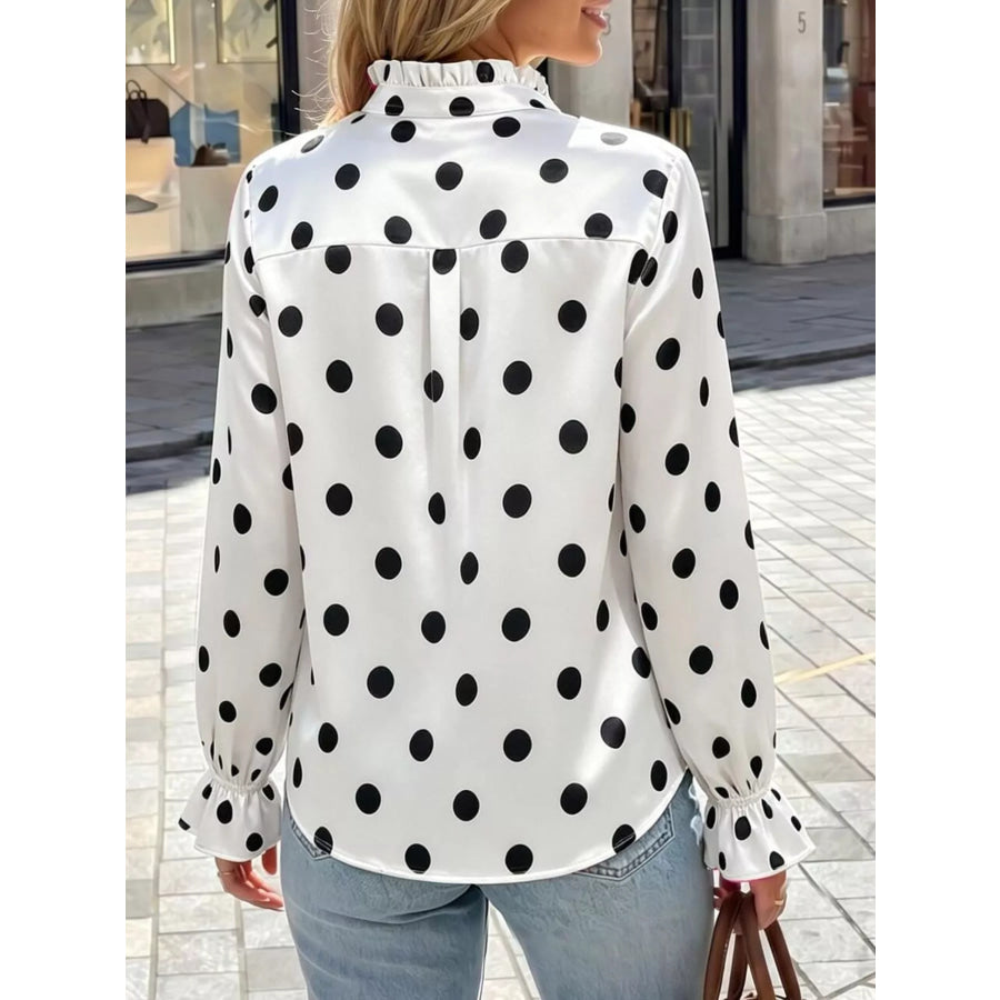 Elegant Button Down Ruffle Trim Satin Shirt