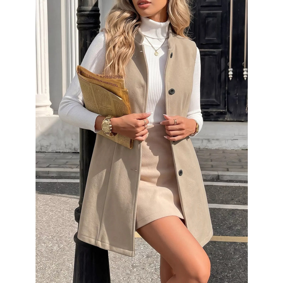 Elegant Button-Down Vest Coat Khaki / S Apparel and Accessories