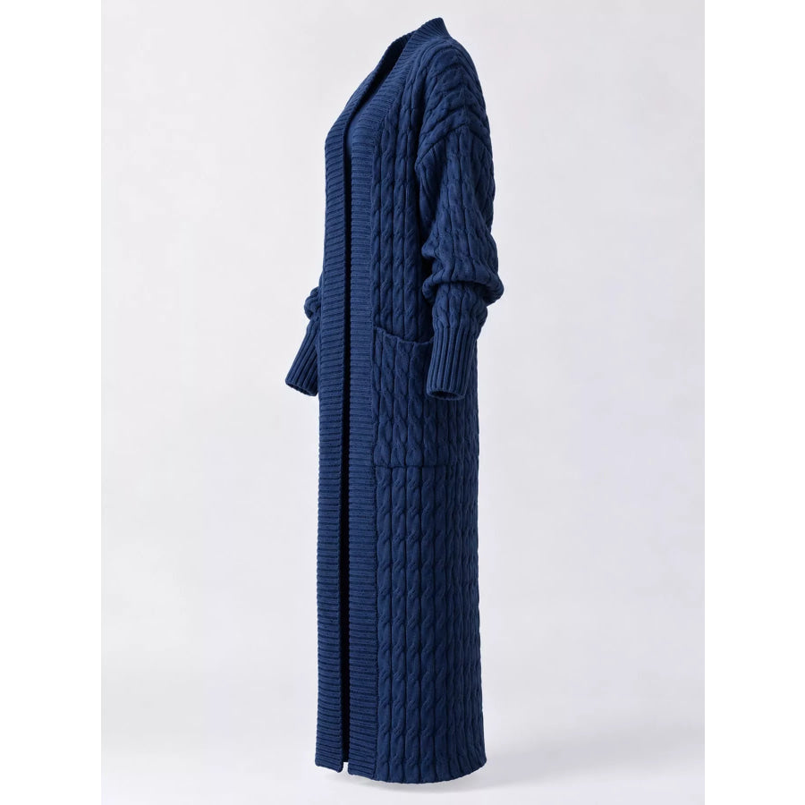 Elegant Cable-Knit Longline Open-Front Cardigan Apparel and Accessories