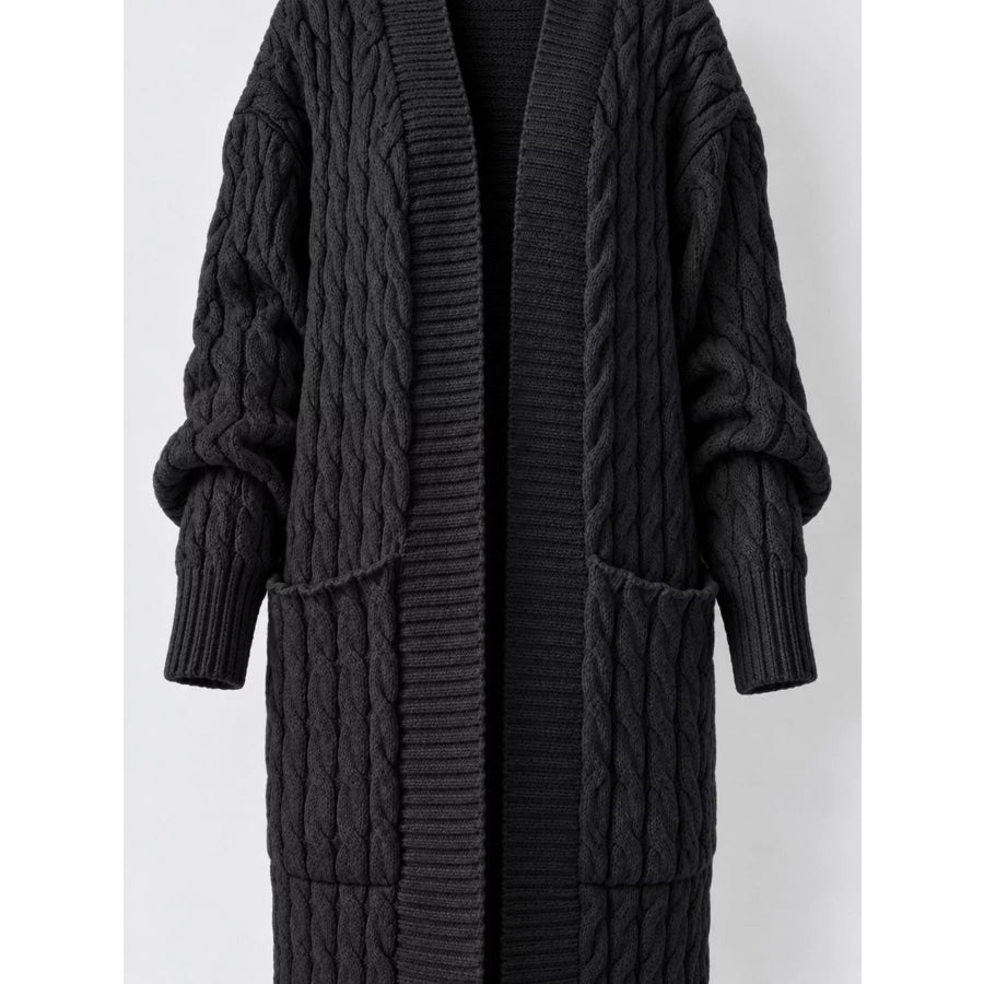 Elegant Cable-Knit Longline Open-Front Cardigan Apparel and Accessories