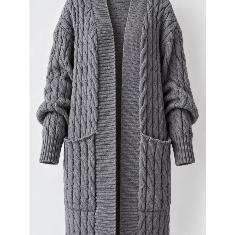 Elegant Cable-Knit Longline Open-Front Cardigan Apparel and Accessories