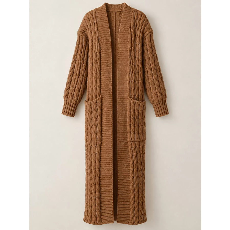 Elegant Cable-Knit Longline Open-Front Cardigan Apparel and Accessories